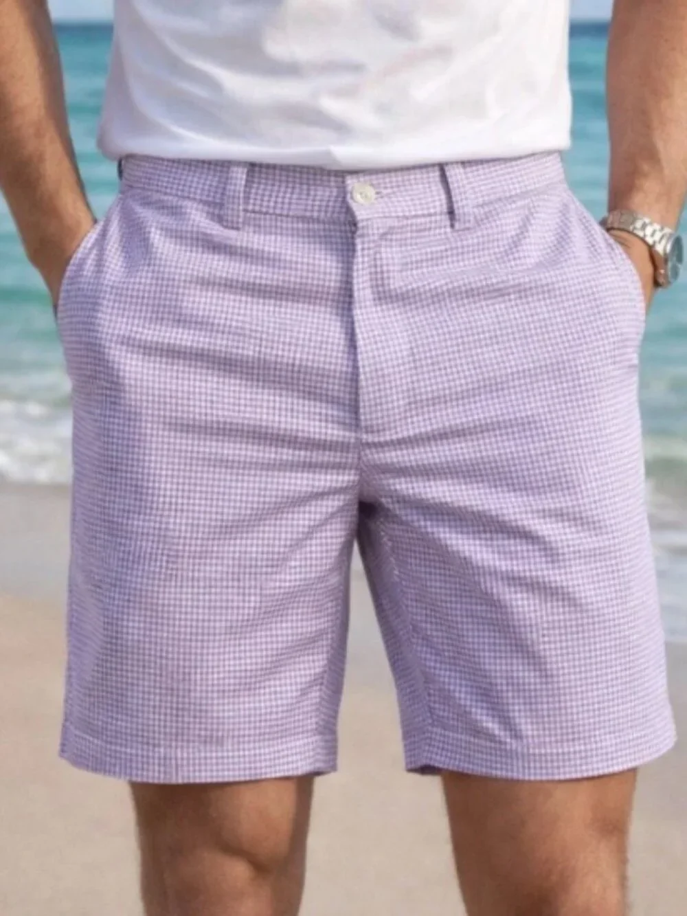 Polo Ralph Lauren Slim GI Fit Gingham Lavender Shorts Size 36